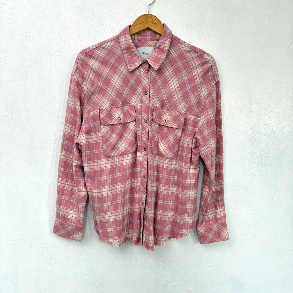 Rails Sawyer Flannel Shirt Women Size Large Pink Plaid Button Up Long Sleeve New